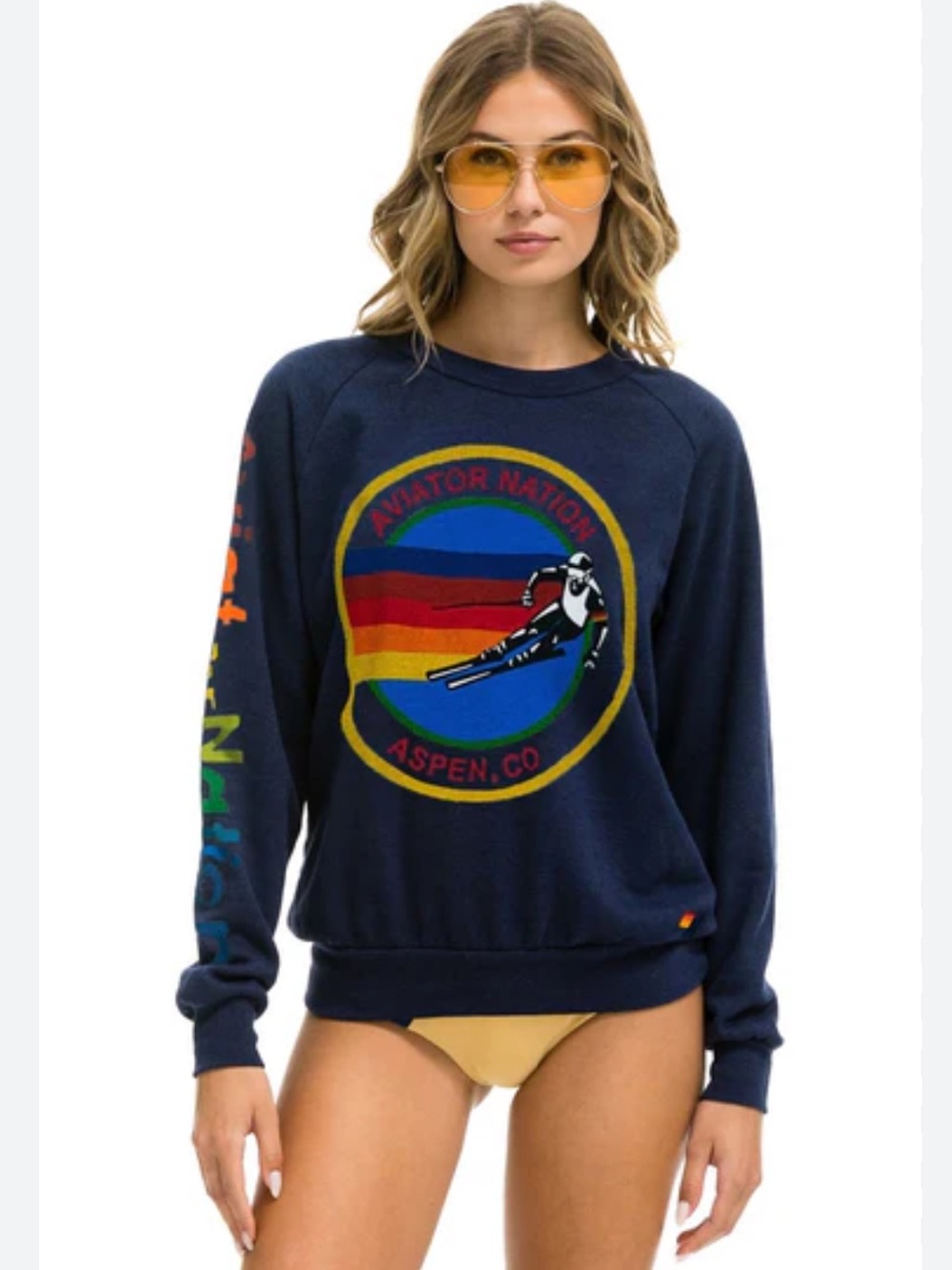 Aviator Nation Navy Pullover with Multicolor Ski Circle